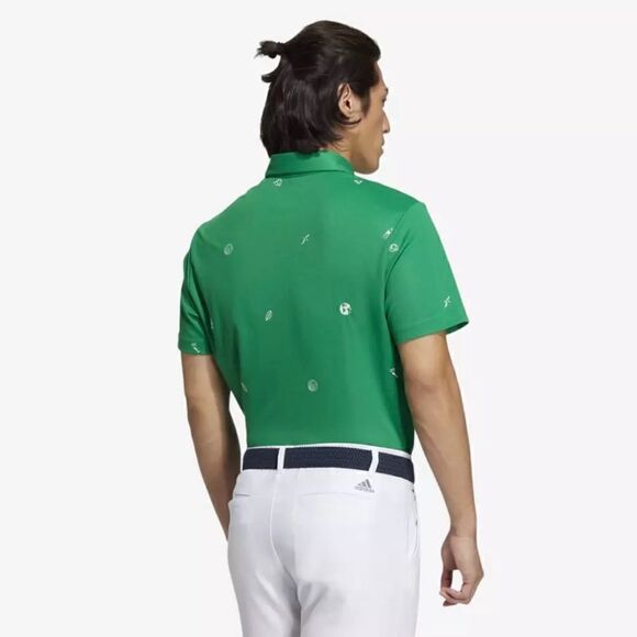 adidas Polo Golf Green SS All Over Monogram Embroidery Stretch - Picture 2 of 9